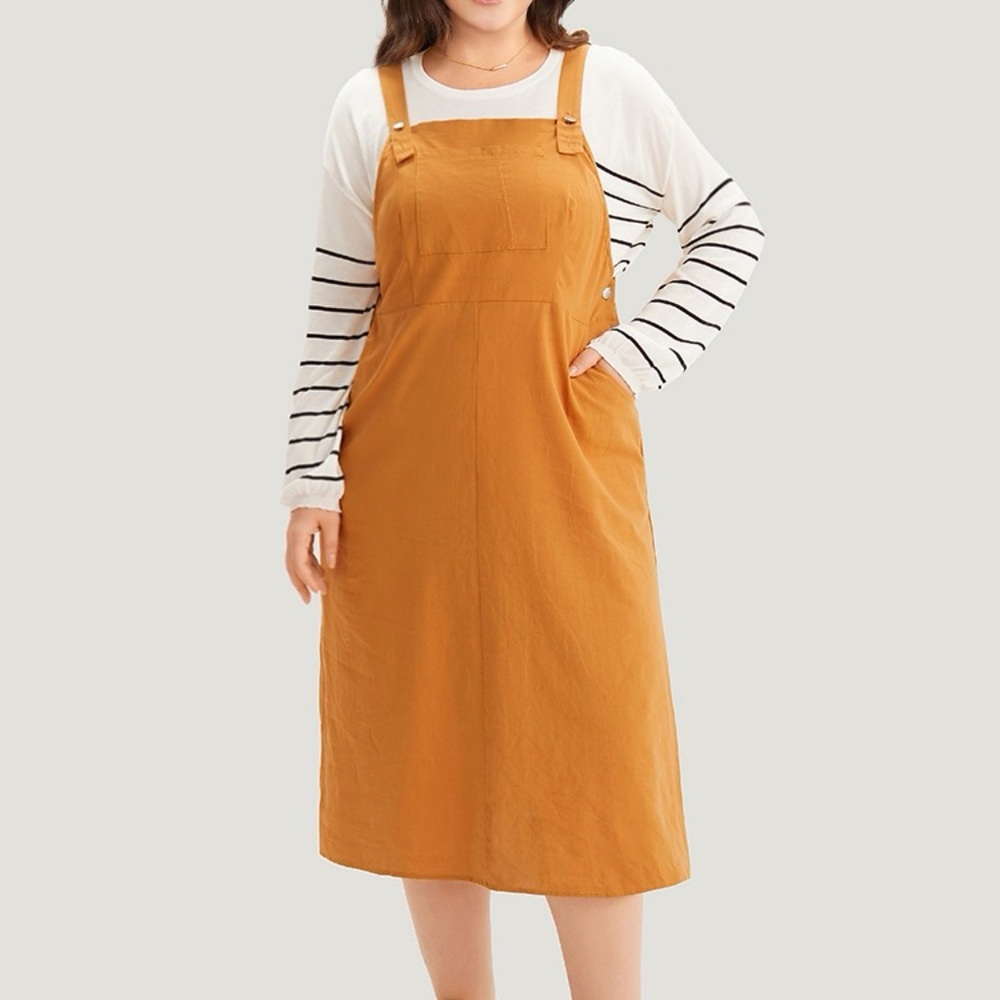 BloomChic Orange Midi Pinafore Dress Plus Size 2X